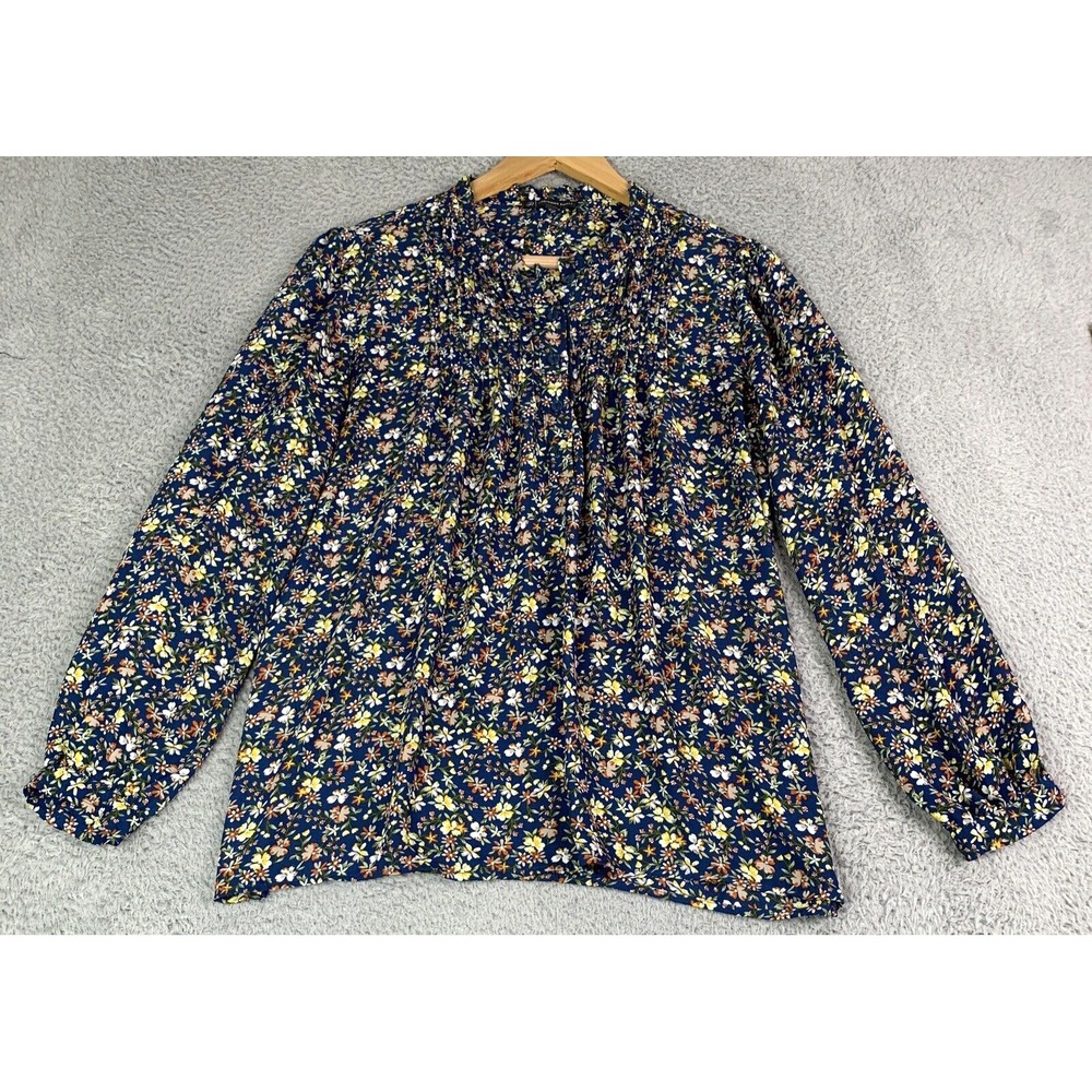 Adrianna Papell Top Womens Medium Multicolor Floral Blouse Long Sleeve Colorful